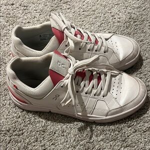 On Running White and Pink Sneakers